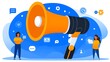 © MindVerse - Amplified Message: A dynamic illustration of a megaphone, symbolizing communication and announcements, alongside two individuals interacting with abstract communication icons.