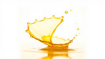 Poster - Vibrant Splash of Golden Liquid Captured in High-Speed Photography with Glimmering Droplets Against a White Background