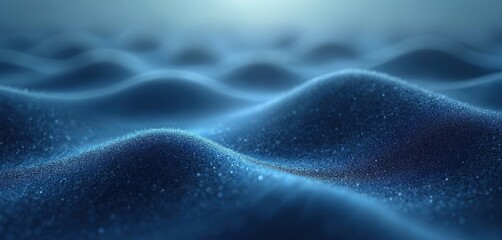 Poster - Abstract blue background with blurred waves, grainy texture. Minimalist modern style. Dark blue flowing wavy pattern with light. Ideal for website headers, banners, posters, covers. Trendy graphic