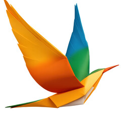 Poster - A delicate bird sculpture made of paper with intricate folding techniques showcasing artistry and elegance in design isolated on a white background.