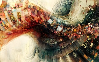 Poster - An abstract swirl of colors and patterns creates a mesmerizing visual effect, symbolizing movement and transformation in an artistic representation.