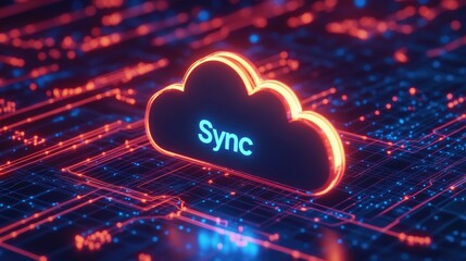 Poster - Cloud Sync Technology Neon Glow Digital Data Network