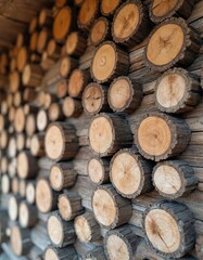 Poster - Log house wall background. Construction of wooden eco-friendly house with natural materials. Wood masonry pattern texture. Wooden house exterior facade. Eco house design background.