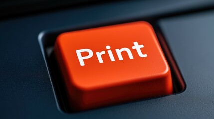 Poster - Close up of a Red Print Button on a Dark Keyboard A Detailed Image for Technology Office Use