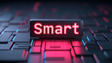 Poster - Smart Technology Futuristic Glowing Red Sign on Digital Circuit Board