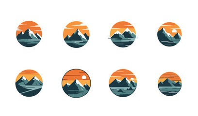 Poster - Majestic mountain illustrations with orange and blue scenic skies

