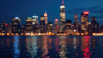 Wall Mural - Subtle bokeh light effect, blurred city skyline at night, nighttime, photography