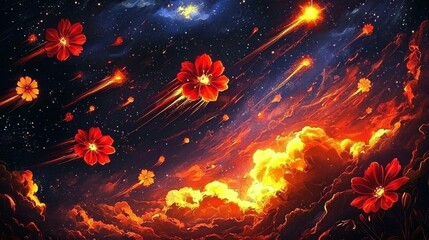 Wall Mural - Explore the fusion of nature and space through stunning floral visuals.
