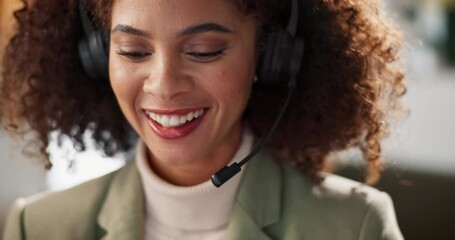 Aufkleber - Business, call center and woman with headphones, telemarketing and connection for help desk. Person, agent or consultant with headset, insurance department and conversation for advice or tech support