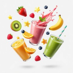 Poster - Plant-Based Diet. Colorful fruit smoothies with splashes and vibrant ingredients.