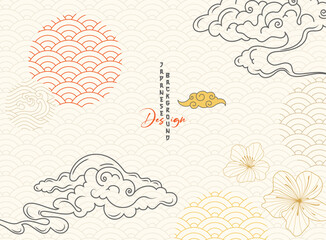 japanese background with hand drawn chinese cloud decorations in vintage style. art abstract banner 