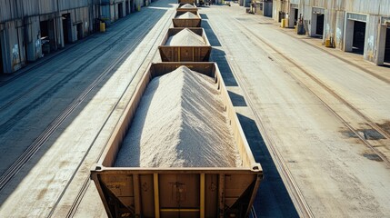 Poster - Open-top containers with visible bulk material inside at port facility