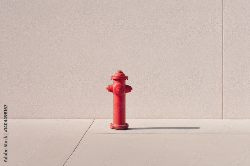 single red fire hydrant casting long shadow on plain concrete pavement ...