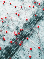 Poster - Interconnected Network Representation with Red Points and Linear Connections