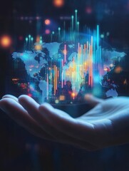 Poster - Digital Globe held in Hand, Representing Global Data Flow and Technological Advancement