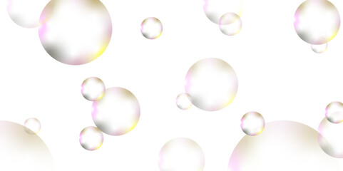 Poster - gradian bubbles. Abstract, white transparent and soap bubbles floating in the air. Design soap bubbles on a white background. with circles. Banner pattern with copy space illustration.