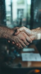 Poster - Cinematic Power Dynamics Strategic Collaboration in Professional Negotiations - Immersive Diplomatic Engagement Through Authentic Interpersonal Handshake Moment