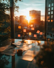 Leinwandbilder - Tax Day Creative Strategy Golden Hour Brainstorming with Sunset Urban Workspace Inspiration for Millennial Professionals and Digital Productivity Optimization
