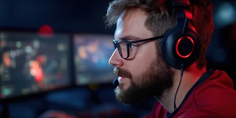 Aufkleber - Immersive E-Sports Tech Next-Gen Gamer Experience with Multi-Screen Cinematic Lighting, High-Performance Audio, and Millennial Digital Productivity