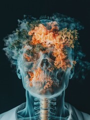 Fototapete - Neuroscience Meets Nature Surreal X-Ray Brain Visualization Exploring Mental Health, Cognitive Resilience and Holistic Wellness Interconnectedness