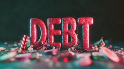 Poster - Minimalist Financial Recovery Visualization Bold Typographic DEBT Concept with Strategic Ladder Pathway - Innovative Debt Management Solution for Modern Personal Finance