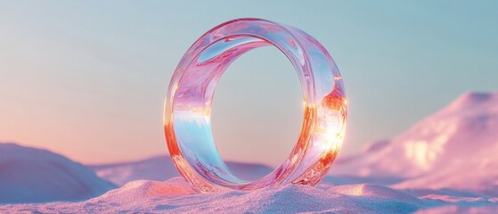 Poster - Ethereal Winter Wellness Translucent Glass Ring on Pastel Snowscape - Holographic Minimalism for Mindful Digital Lifestyle Branding