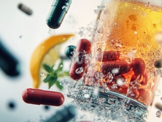 Fototapete - neurohacking performance boost dynamic energy drink and supplement visualization - next-gen wellness