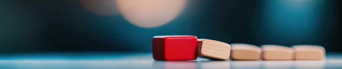 Poster - Strategic Risk Management Minimalist Wooden Domino Intervention Visualizing Financial Resilience and Adaptive Business Protection in Soft Focus