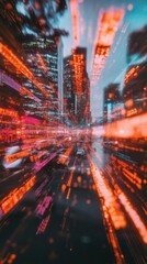 Aufkleber - Cyberpunk Urban Velocity Immersive Digital Landscape Revealing Hyper-Dynamic City Motion with Neon-Charged Technological Aesthetic for Future-Focused Visual Storytelling