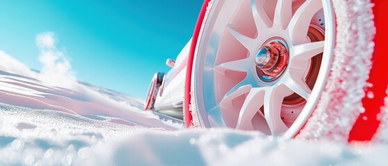 Poster - Hyper-Realistic Motorsport Performance Frost-Kissed Formula 1 Wheel Showcasing Next-Gen Aerodynamic Engineering in Pristine Technological Visualization