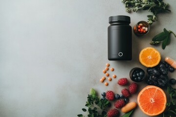 Fototapete - Minimalist Biohacking Nutrition Smart Supplement Design with Vibrant Organic Superfoods - Wellness Performance Optimization for Modern Health Enthusiasts