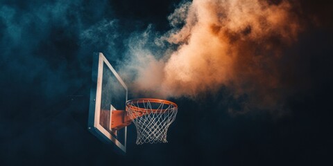 Poster - Cinematic Sports Dynamic Next-Gen Basketball Visualisation with Atmospheric Orange Smoke Effect - High-Impact Performance Marketing Imagery for Digital Campaigns