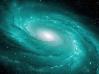 Poster - Quantum Cosmos Immersive Teal Spiral Galaxy Visualization - Cutting-Edge Scientific Exploration and Astronomical Design Innovation for Digital Learning