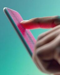 Leinwandbilder - Fluid Digital Interaction Minimalist Smartphone Touch Experience Showcasing Sleek Gen Z Tech Aesthetic with Vibrant Ergonomic Design and Intuitive User Interface
