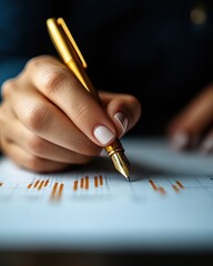 Poster - Sleek Financial Empowerment Minimalist Professional Signing Documents with Golden Fountain Pen - Contemporary Business Precision and Entrepreneurial Decisiveness