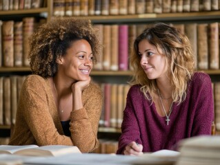Aufkleber - Empowering Mentorship Moments Inclusive Gen Z Learning Collaboration in Vintage Library Setting - Transformative Educational Support and Personal Growth Narrative