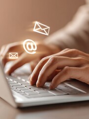 Leinwandbilder - Immersive Digital Communication Holographic Email Interaction with Sleek Minimalist Workspace - Next-Gen Professional Networking and Virtual Connectivity Solution