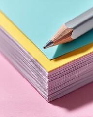 Aufkleber - Minimalist Creative Workspace Pastel Color Block Paper Stack with Sharp Pencil - Modern Content Creation and Design Inspiration for Digital Professionals
