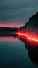Aufkleber - Liminal Landscapes Neon Dystopian Wilderness - Atmospheric Digital Art Exploring Industrial Nostalgia, Climate Resilience and Futuristic Environmental Transformation
