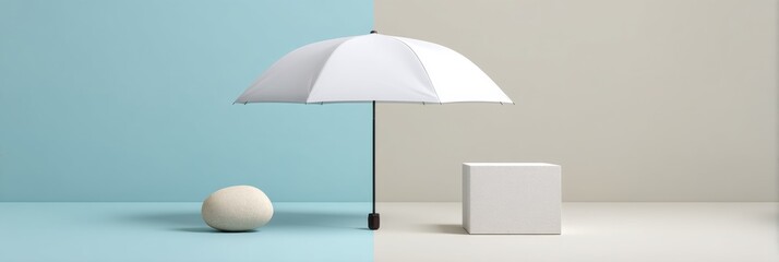 Poster - Minimalist Climate Resilience Sleek Foldable Umbrella in Soft Neutral Palette - Sustainable Design Solution for Urban Preparedness and Environmental Consciousness