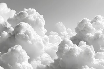 Fototapete - Ethereal Climate Crisis Visualization Monochromatic Cumulus Cloudscape Revealing Atmospheric Carbon Dynamics in High-Resolution Environmental Design