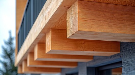 Poster - Close examination reveals the unique textures and natural patterns of wooden beams as they beautifully contrast with the modern concrete structure. Attention to detail showcases craftsmanship
