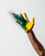 Poster - Dynamic Color Burst Brazil Football Culture Explosive Powder Art - Creative Sports Marketing Visual with Vibrant National Aesthetic for Global Campaign Engagement