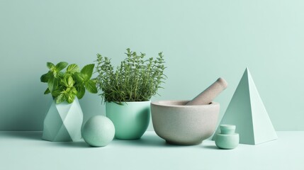 Poster - Minimalist Herbal Wellness Composition Pastel Botanical Arrangement Showcasing Sustainable Self-Care and Holistic Natural Pharmacy Design
