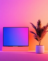 Poster - Vibrant Digital Workspace Aesthetic Minimalist Tech and Botanical Fusion - Inspiring Remote Work Design with Color-Gradient Productivity Backdrop