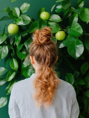 Poster - Verdant Workplace Wellness Millennial Creative Professional Embracing Biophilic Design and Natural Harmony in Modern Minimalist Aesthetic