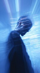 Poster - Digital Overload Gen Z Mental Health Crisis - Immersive Visual Metaphor of Technological Burnout, Anxiety, and Cognitive Overwhelm in Cyberpunk Blue Aesthetic