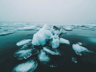 Aufkleber - Climate Crisis Visualization Ethereal Arctic Ice Fragmentation Revealing Global Warming Impact - Sustainable Environmental Documentation for Digital Media