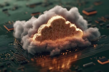 Leinwandbilder - Quantum Cloud Security Luminescent Golden Digital Infrastructure Visualization - Next-Gen Cybersecurity Transformation for Enterprise Tech Innovation