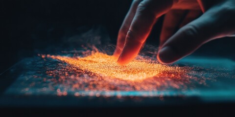 Aufkleber - Immersive Digital Interaction Futuristic Touch Interface Reveals Quantum Data Dynamics - Cinematic Technology Visualization Exploring Human-Digital Convergence